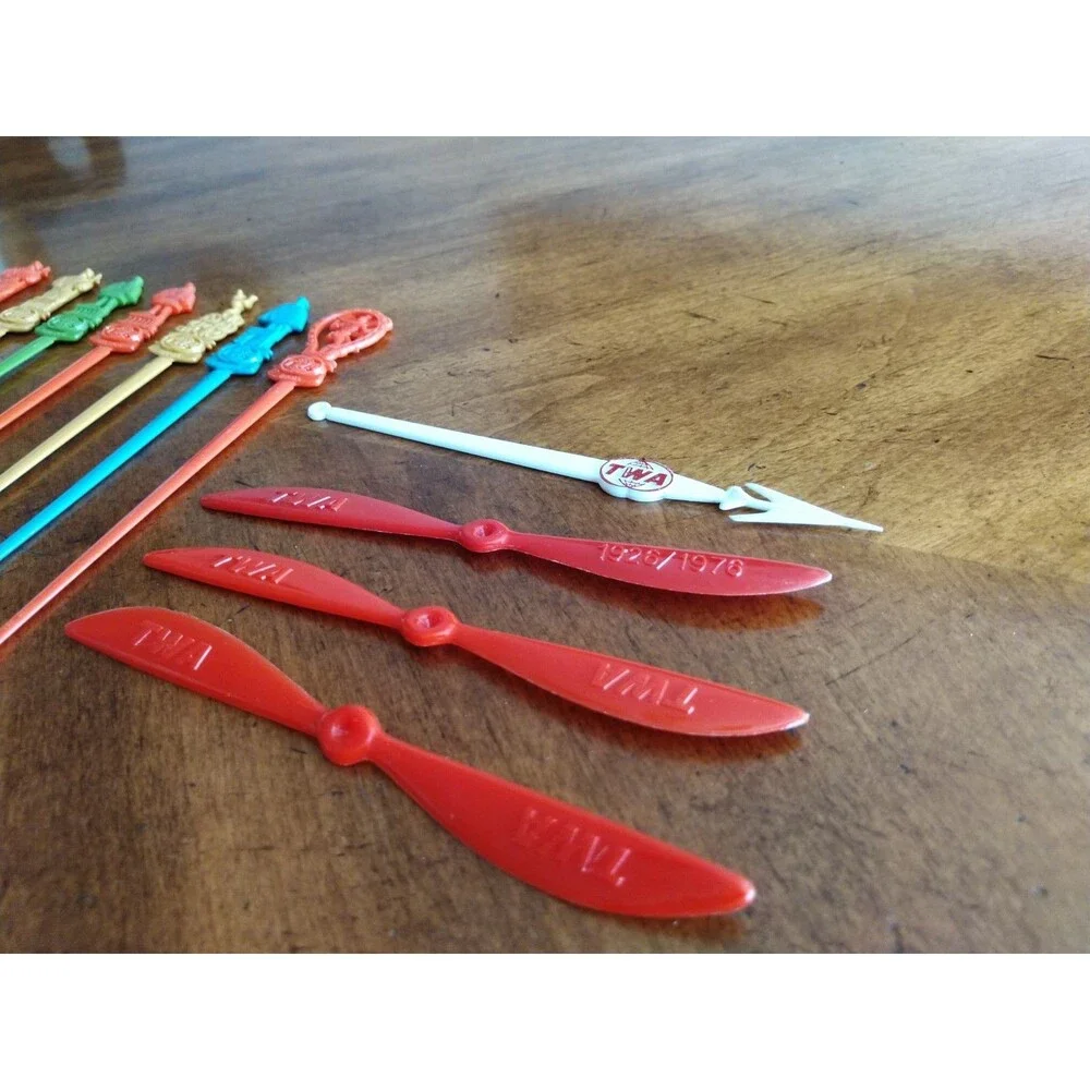 Vintage Lot 11x Swizzle Stick Retro Bar Stirrer TWA Airlines Propeller Italy ++